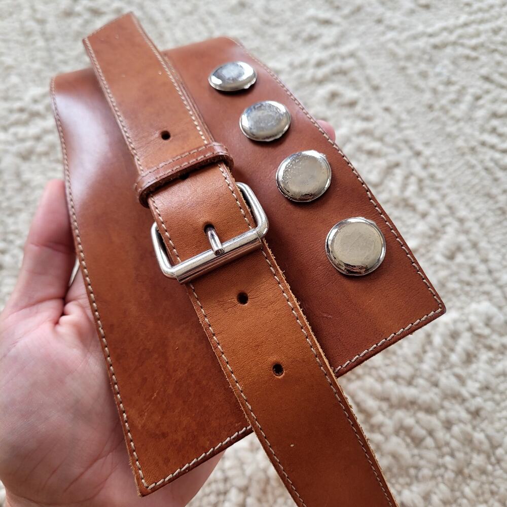 Assymetrical Statement Belt Brown Leather Sz M - Picture 2 of 9